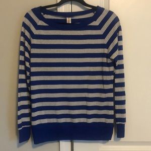 No boundaries silver and royal blue striped sweater. Silver sparkles in stripe.